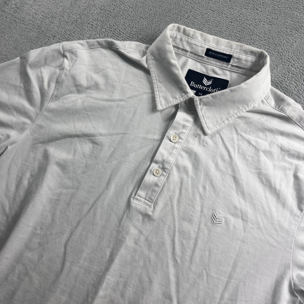 Buttercloth Icy Cotton White Short Sleeve Polo Shirt Mens Size Medium Logo